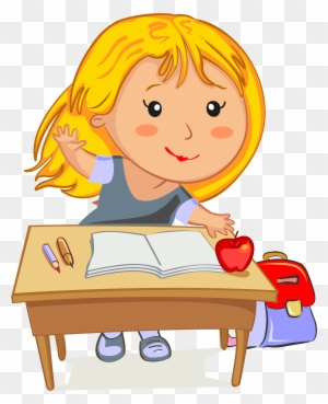 Clip Art Illustration Of A Beautiful Girl Blowing A - Cartoon Girl Sitting At A Desk