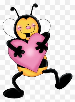 Bees With Pink Love Hearts Cartoon Clip Art - Bee With Hearts Png