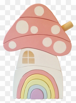 Hand Painted Wooden Pastel Toadstool House Stacker - House Hand Painted Wooden Pastel Toadstool House Stacker - House