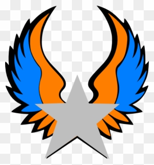 Orange And Blue Star Wings Clip Art - Star With Wings In Blue