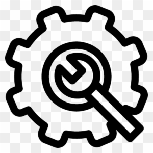 Wrench In A Gear Outline Symbol In A Circle Vector - Implementation Icon