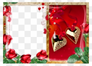 Gold Hearts With Roses Png Photo Frame - Love Photo Frames For Photoshop
