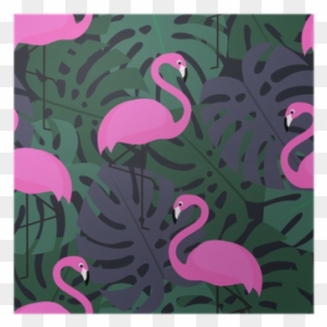 Tropical Seamless Pattern With Pink Flamingos On Dark - Art