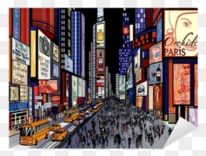 Night View Of Times Square Sticker • Pixers® • We Live - Times Square Illustration