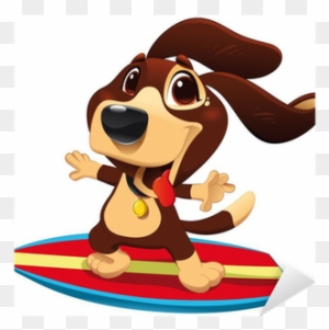 Funny Cartoon And Vector Sporty Character Sticker • - Surfing Dog Shower Curtain