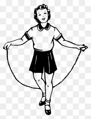 Outline, Girl, Cartoon, Line, Running, Playing, Jumping - Skipping Rope