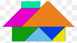 Outline Of A House In Coloured Blocks - Tangram Using Geometrical Shapes