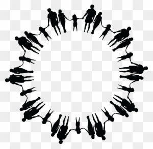 Free Clipart Of A Black And White Round Frame Made - Holding Hands Circle