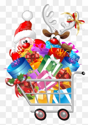 Reindeer On Shopping Cart Png Preview Santa Cartoon - Funny Christmas Reindeer Cartoon Sticker