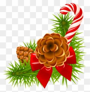 Christmas Pine Branch With Cones And Candy Cane Decor - Christmas Pine Cone Png