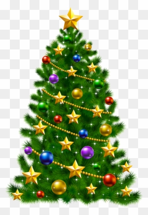 Transparent Christmas Tree With Stars Png Clipart - Christmas Tree With Stars