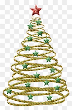 Transparent Gold Christmas Tree With Green Stars Png - Black And White Christmas Tree Clipart