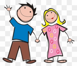 Boy Colorful Comic Characters Couple Femal - Man And Woman Holding Hands