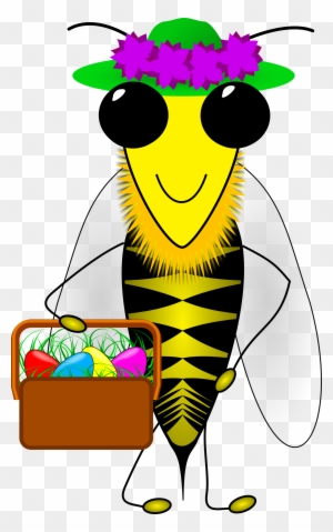 Bee Clipart Easter - Happy Easter Bumble Bee With A Basket
