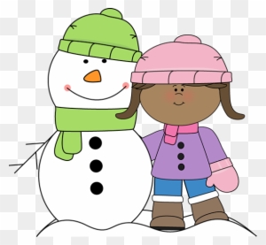 Girl With Snowman - Snow Gear Clip Art
