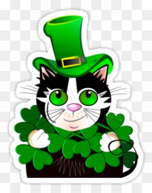 Feline Clipart St Patricks Day Pencil And In Color - St Patrick's Day Cat Clip Art