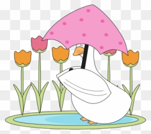 Duck Sitting In A Water Puddle - Ducks With Umbrellas Clipart