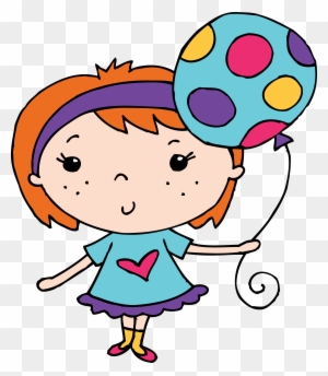 Drawn Little Girl Balloon Clipart - Girl Holding A Balloon Clipart