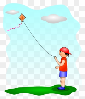 Kite Flying Clipart - Boy Playing A Kite