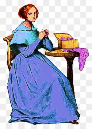 Here Is A Fashionable Lady At Her Sewing Table, With - Illustration