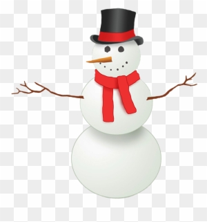 Snowman With Top Hat And Red Scarf - Snowman With Red Scarf Clipart