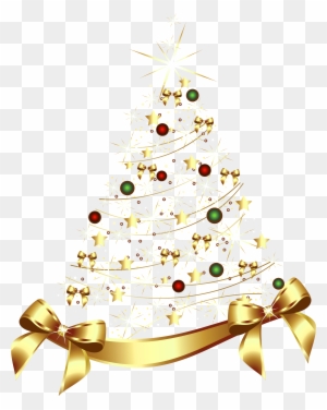 Large Transparent Gold Christmas Tree With Gold Bow - Arbol De Navidad Dorado Png