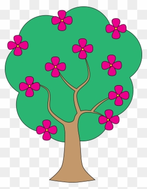 Colored Tree With Blossom Clip Art - Flower Tree Clip Art