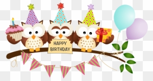3 Cartoon Owl Vector Material - Happy Birthday Cute Owl