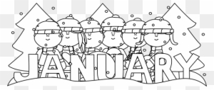 Winter Clipart Black And White - January Coloring
