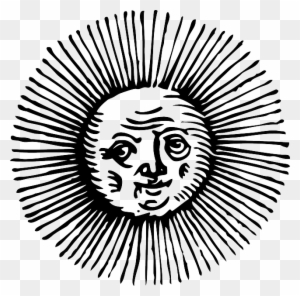 Old, Black, Outline, Moon, Face, Sun, White - Old Sun Drawings Png