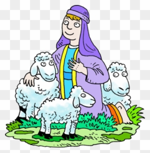 Image Kneeling Shepherd In Purple Robe With His Sheep - Shepherds And Sheep Clipart