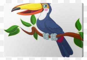 Cuadro En Lienzo Tucán Sentado En La Rama Del Árbol - Bird Sitting On A Tree Cartoon