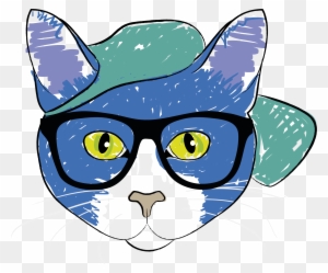 Clipart - Cat With Glasses Transparent