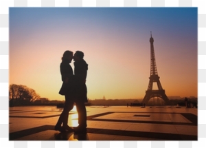 Loving Couple Kissing On Eiffel Tower Background, Paris, - Paris Tower Eiffel Romantic