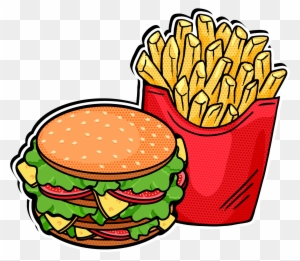 Fast Food French Fries Hamburger Pop Art - Burger And Fries Vector