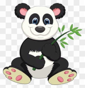 Smiling Baby Panda Holding Bamboo Branch - Giant Panda Cartoon