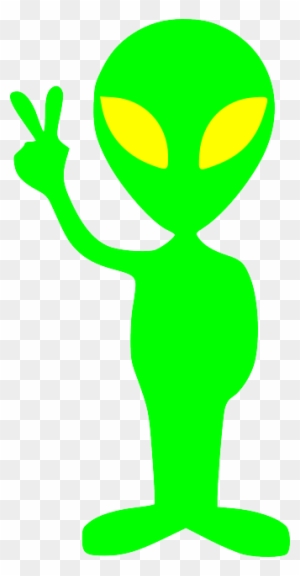 Green, Small, Outline, Drawing, Alien, Face - Alien Doing Peace Sign