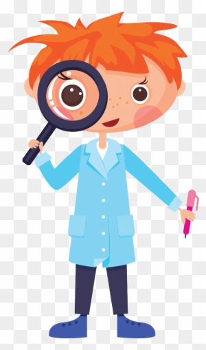 Scientist Cartoon Illustration - Scientist Magnifying Glass