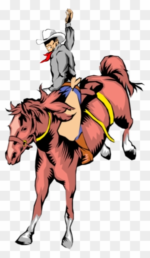 Vector Illustration Of Western Cowboy Rides Bucking - Cowboy