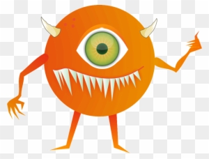 Orange Furry Monster With One Eye Sharp Teeth And Four - Monster With 1 Eye