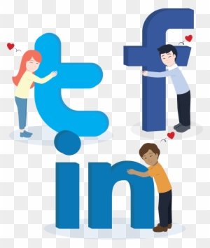Cartoon People Hugging Social Media Logos - Cartoon People Hugging Social Media Logos