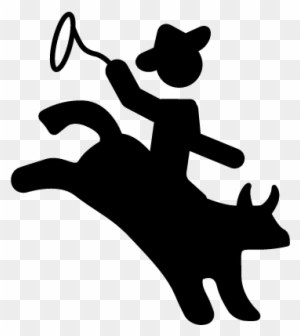 Rodeo Silhouette Of A Mammal With A Cowboy Riding On - Rope To Catch Animals