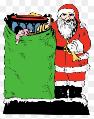 Free Christmas Present Clipart - Christmas Vintage Santa With Toy Bag Card