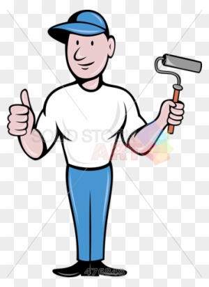 Stock Illustration Of Old Fashioned Cartoon Illustration - House Painter Paint Roller Thumbs Up Cartoon Card
