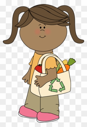 Girl With Eco Friendly Shopping Bag - Carrying A Bag Clipart