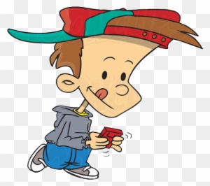 Cartoon Boy Walking And Playing A Video Game By Ron - Cartoon Boy Playing Video Games
